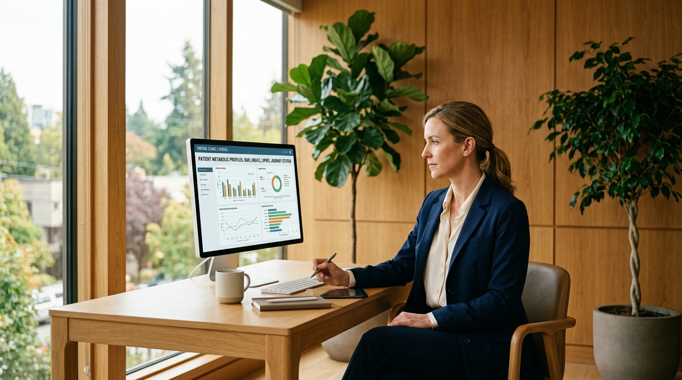Board-certified telehealth doctor conducting virtual medical weight loss evaluation