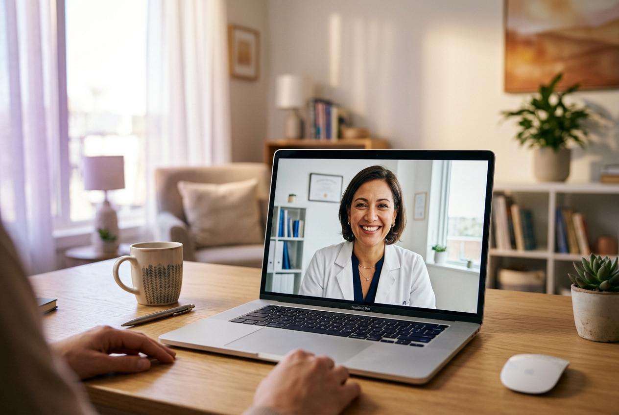 Patient having a telehealth video consultation with a doctor